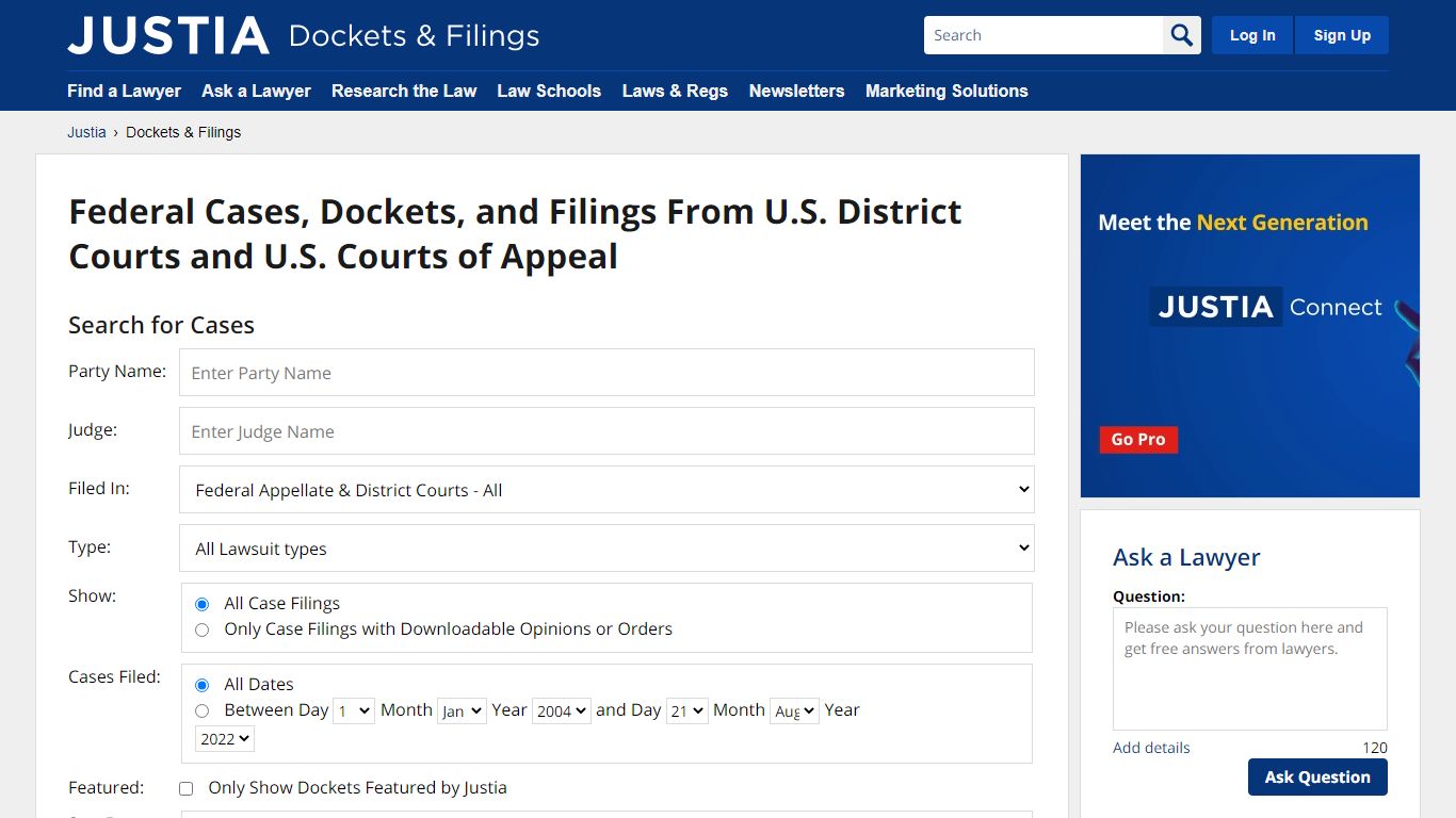 U.S. District Court and U.S. Court of Appeals Cases, Dockets and ...